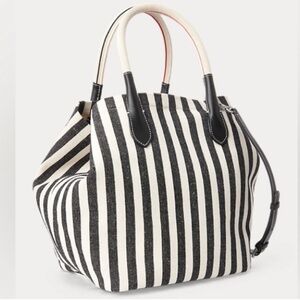 POLO RALPH LAUREN NEW canvas stripe reversible large tote bag -black/natural